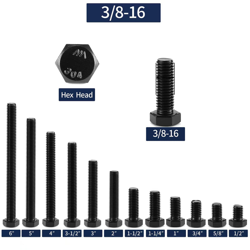[Australia - AusPower] - 3/8-16 x 1-1/4" Hex Head Screw Bolt, 20Pcs 18-8 (304) Stainless Steel, Fully Threaded,Black Oxide by SG TZH 20 3/8-16 x 1-1/4" 