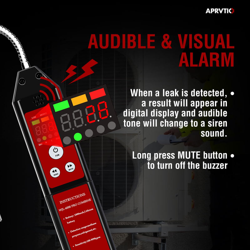 WJL-6000PRO Refrigerant Leak Detector, Freon Leak Detector with Dual Detection Modes PPM &%LEL, AC Leak Detector Kit for Auto AC Repair, R134a R12 R22 R410A CFCs HCFCs HFCs HFOs HCs