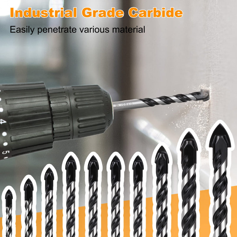 [Australia - AusPower] - TITGGI Professional Tile and Glass Drill Bit Set, 10 Pieces, for Drilling Tiles, Glass, Ceramic, Porcelain, Wood, Mirrors and Masonry, 3–12 mm Fliesenbohrer Set 10 PCS 