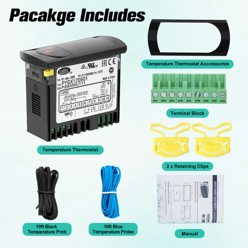 [Australia - AusPower] - PZGXS0J111 Temperature Thermostat with Temperature Sensor Probe, 115V Digital Temperature Controller Kit Compatible with Carel All Refrigerator Types 