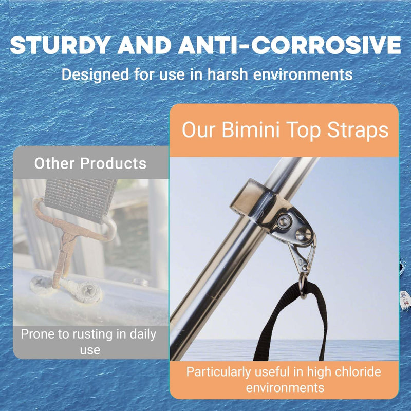 Adjustable Black Bimini Top Straps, 2 Pcs Marine Webbing Nylon Bimini Top Strap, Heavy Duty Boat Canopy Straps 24 Inch - 60 Inch,Stainless Steel Boat Awning Hardware Accessories