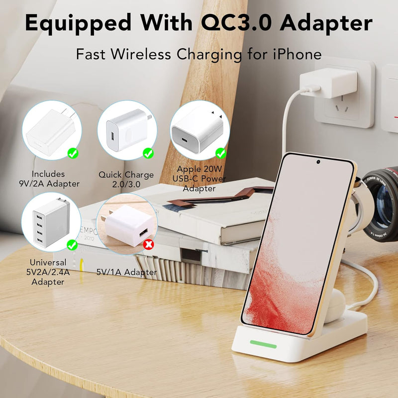 [Australia - AusPower] - Wireless Charging Station for Apple - 3 in 1 Wireless Charger Stand Dock Watch and Phone Charger Station for Apple Watch 8/7/SE/6/5/4/3/2, iPhone 15 14 13 12 Pro Max SE XS X, Samsung, AirPods Pro/3/2 White 