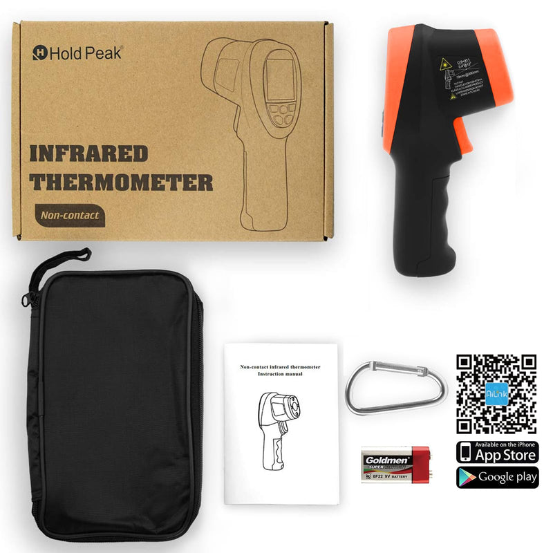 [Australia - AusPower] - HOLDPEAK Non-Contact Infrared Thermometer with APP, High Temp Laser Temperature Gun (-58°F~2732°F), D:S=30:1, MAX/MIN/AVG/DIF, High/Low Temp Alarm, Backlight for Industrial & Home Use (NOT for Human) 1500APP-OR-HIT 