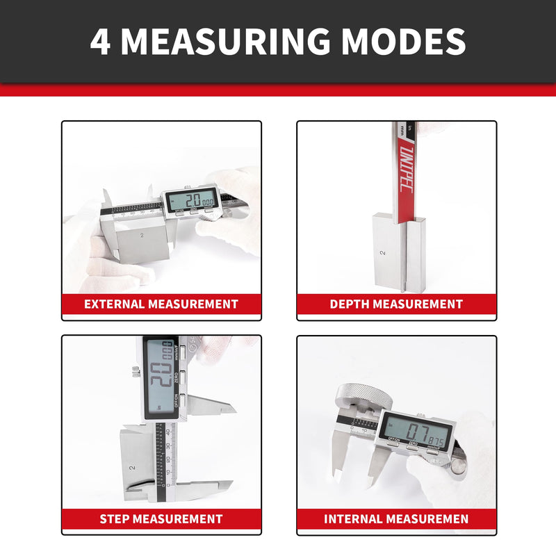 8 Inch/ 200mm IP54 Grade Stainless Steel Digital Caliper & Stainless Steel Rule, Inch/Millimeter/Fraction Conversion, Large LCD Screen IP54 8"