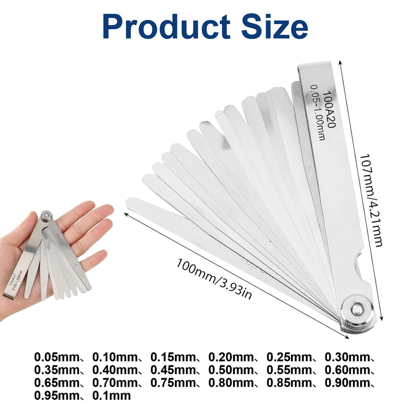 20 Stainless Steel Precision Feeler Gauge, 0.05-1 mm Metric High Precision Foldable Feeler Gauge Tool, Practical Measuring Tool for Precise Measurement Valve Backlash, Spark Plugs and Piston