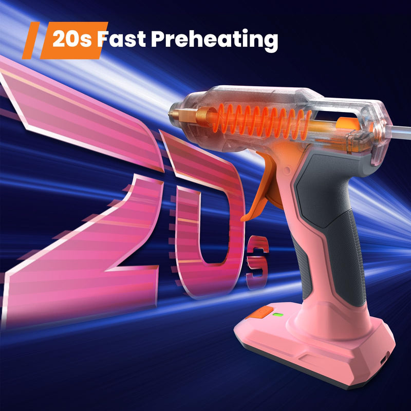 [Australia - AusPower] - GoGonova Cordless Hot Glue Gun, 20s Fast Preheat Glue Gun with 25 Pcs Glue Sticks Set, 2Ah USB-C Rechargeable, Smart Power-Off (Pink-25) Pink 