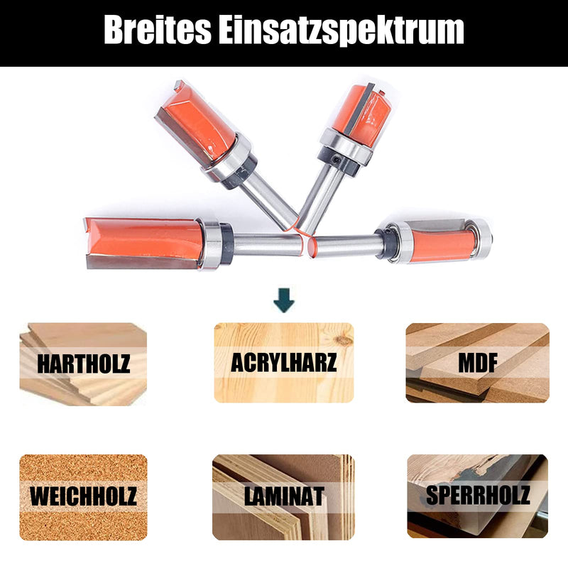 [Australia - AusPower] - AKYLIN Flush Cutter 8 mm Shank, 4 Pieces Flush Cutter Ball Bearing, Edges Copy Cutter with Ball Bearing, Flush Cutter Set, Woodworking Cutting Tool for Wood 4pcs-8mm Schaft 