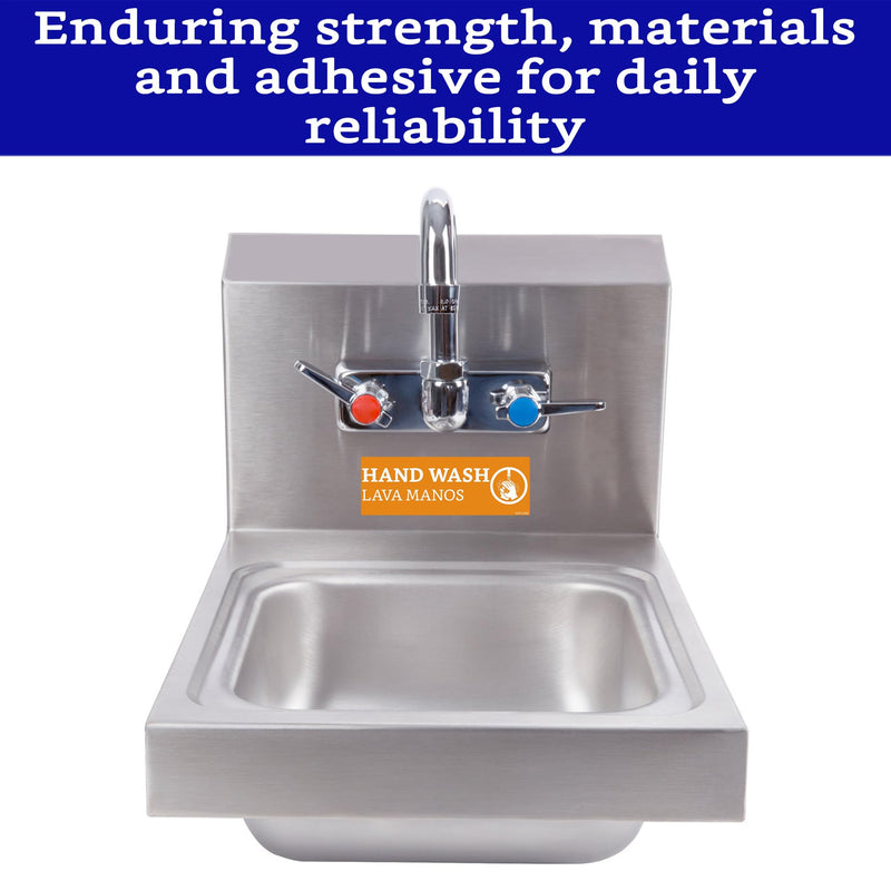 [Australia - AusPower] - Wash Rinse Sanitize Sink Labels Signs with Wash Hands Sign (12 Labels - 2 FULL SETS 7.3 x 2.5 in) - Ideal for Restaurant Sinks, 3 Compartment Sink, Food Trucks, Commercial Kitchens & More 