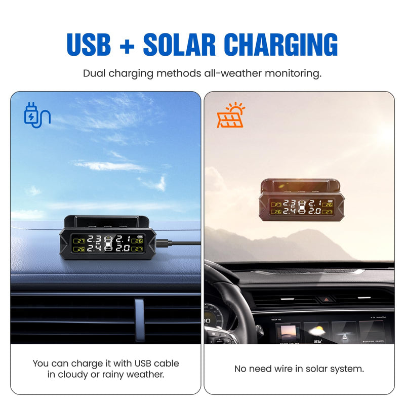 [Australia - AusPower] - TPMS Tire Pressure Monitoring System Solar Wireless TPMS Sensor Kit Angle Adjustable Solar Powered 14-87PSI Real Time Detect IP68 Waterproof for RV, Camper, Travel Trailer and Trailer 