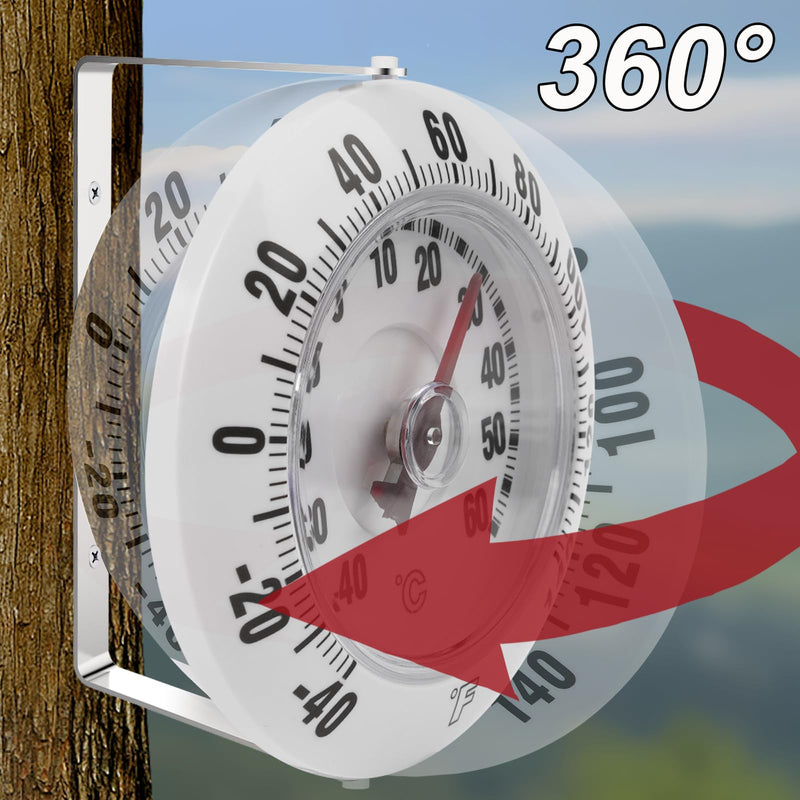 [Australia - AusPower] - CloudHand 5 Inch Indoor Outdoor Thermometer with Mounting Bracket, Big and Bold Dial Thermometer, Easy to Read Numbers for Patio, Pool, and Indoor Areas, White 