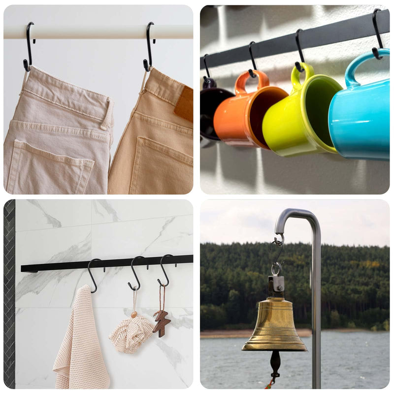 [Australia - AusPower] - Dreecy 6 Inch Large S Hooks, 8 Pack Heavy Duty S Hooks for Hanging Plants, Vinyl Coated Non Slip 7mm Thickness Black S Hooks for Hanging Closet, Bird Feeders, Kitchen, Large Object, Garden Tools 8 Pack Black 