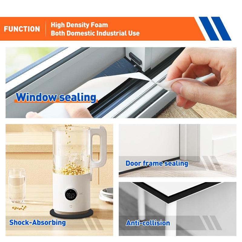 MAGZO Weather Stripping Door Seal, 2 Inch Wide X 1/4 Inch Thick Adhesive Foam Tape Soundproof Weatherstripping for Windows, 2 Rolls Total 13FT Black 2in * 1/4in * 13FT