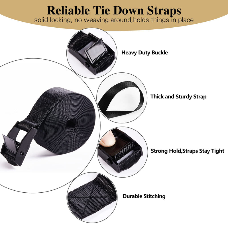 [Australia - AusPower] - 5Pack Cam Buckle Tie Down Straps, 1" x 4 ft Heavy Duty Lashing Secure Strap Adjustable Black Pull Cinch Strap for Kayak, Cargo, Luggage, Bicycles,Truck, Car Roof Rack, Moving 1"*4ft 