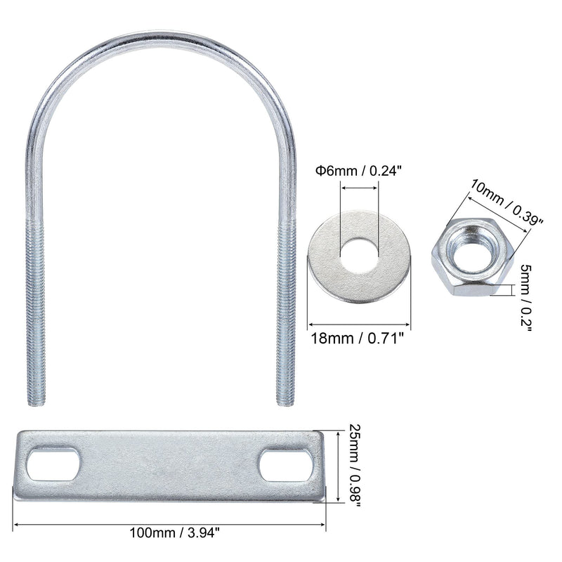 [Australia - AusPower] - uxcell Round U-Bolts 4 Sets 2.76"(70mm) Inner Width 120mm Length Steel M6 with Nut, Plate, Washer 