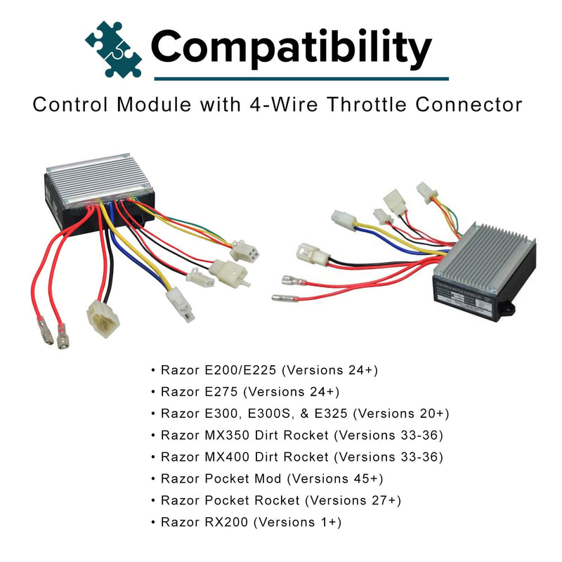 AlveyTech ZK2430-D-FS 4-Wire Controller for The Razor E300/E325 (Ver 20+) - Versions 20+ Only, Replacement Control Module for Electric Scooter/Bike, Motor Speed Control with 4-Wire Throttle Connector