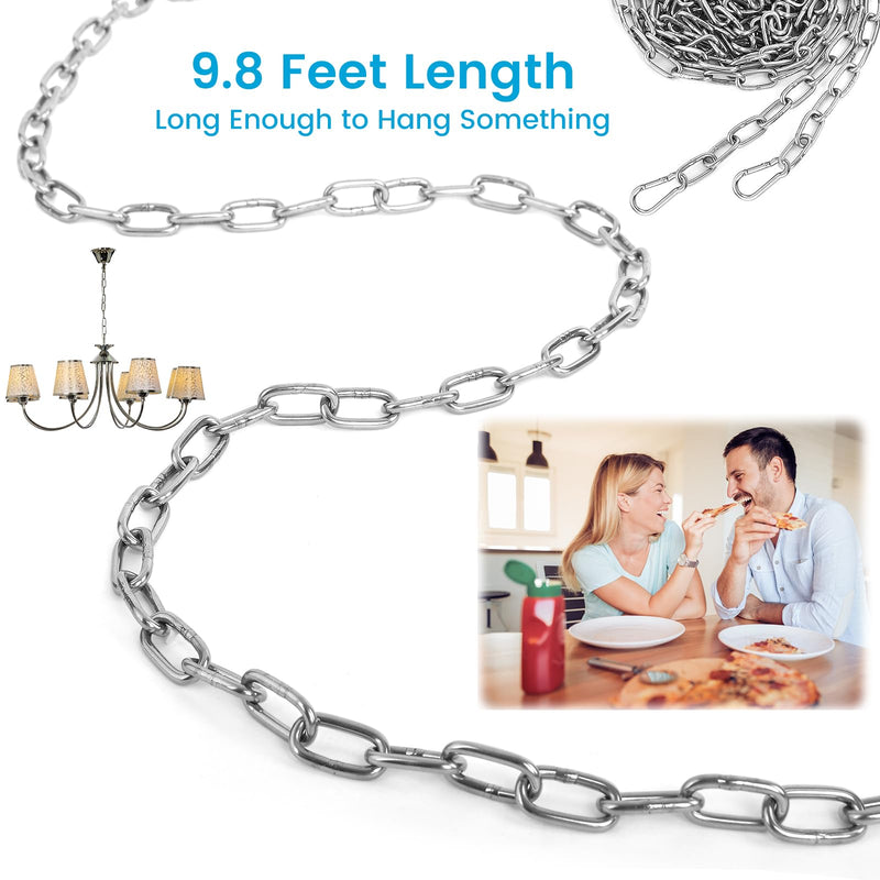 [Australia - AusPower] - 10 Feet Long Light Duty Chain, 5/64 Inch Small Metal Chain with 5/32 in Carabiners, Easy to Adjust Stainless Steel Link Chain for Indoor Outdoor Hanging Bird Feeder Wind Chimes Signs Planters Silver 