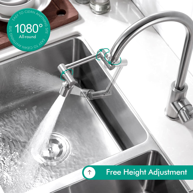 BAGNOLUX 1080° Swivel Faucet Extender for Kitchen Sink, 2 Modes Rotating Faucet Extension, Universal Splash Aerator Attachment Adapter for Bathroom Sink, Robotic Arm Water Nozzle, Brushed Nickel Brushed Nickel-2