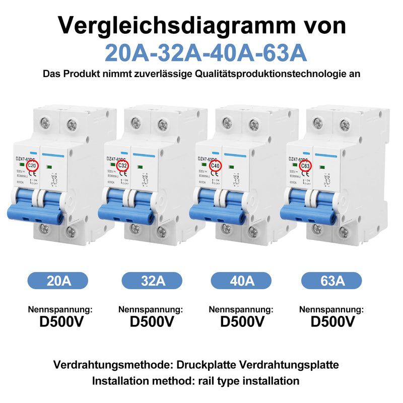 [Australia - AusPower] - Pack of 2 DC Isolator Switches PV System, 500 V 20 A 2-Pin Solar Circuit Breaker, Circuit Breaker for Photovoltaic Systems, Protection Air Switch 35 mm DIN Rail Mounting 500 V 20 A 2 pin 