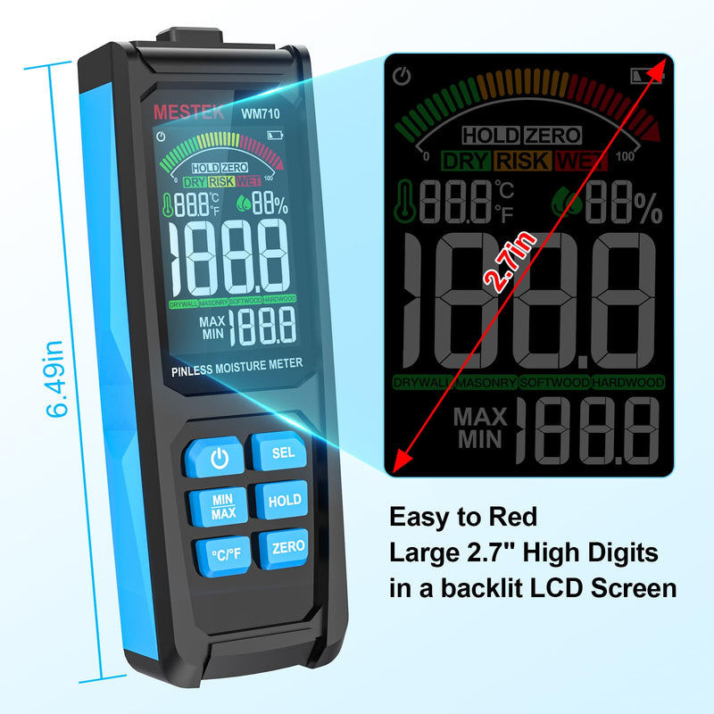 [Australia - AusPower] - MESTEK Pinless Wood Moisture Meters for Drywall, Water Leak Detector, Wall Moisture Tester for Lumber Concrete Building, Wall Moisture Sensor Digital Humidity Tester for Firewood 