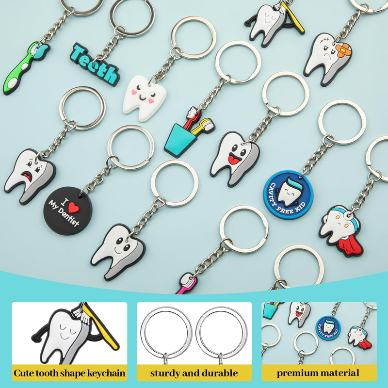 [Australia - AusPower] - 28Pcs Tooth Keychain Dental, Dental Assistant Gifts Tooth Shape Keychain, Dental Gift for Dental Students Office Staffs Dental Assistants(14 Styles) 