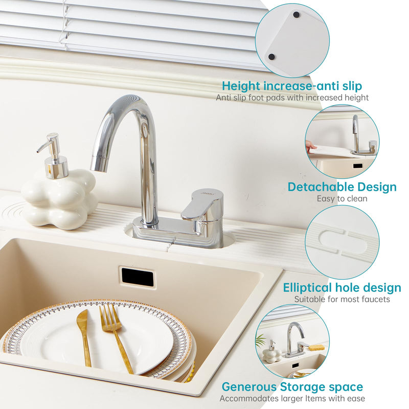 Stone Faucet Mat for Kitchen Sink with Oval Hole – 23.6" × 3.9" Diatomite Drying Stone Mat & Sink Protector, Quick-Dry Splash Guard Water-Absorbing Tray for Bathroom Counter（White.23.6 x 3.9） White