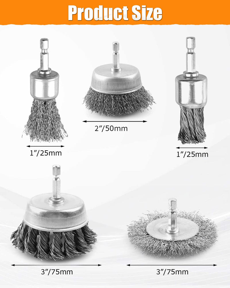 [Australia - AusPower] - 5 Pcs Drill Wire Brush Set, Heavy Duty Wire Brush Wheel for Drill, 1/4'' Hex Shank Wire Brush Drill Attachments Coarse Carbon Steel Crimped, Great for Cleaning Rust, Paint, Abrasive 5pcs(Twisted & Carbon Steel Wire) 