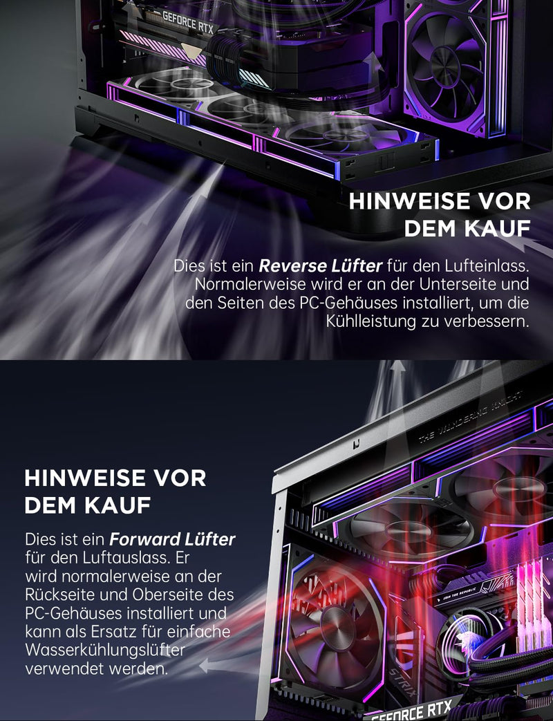 AsiaHorse Dawn RGB PC Fan 120 mm Reverse Case Fan Pack of 3 ARGB Daisy Chain PC Fan [Infinity Mirror] [HDB] 71 CFM/1850 RPM/2.6 MMH2O 4 Pin PWN & 5V 3-Pin ARGB for Asus Aura ASRock GIGABYTE MSI black 3 x 120MM-Reverse