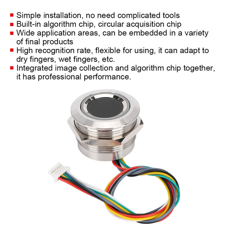 [Australia - AusPower] - Fingerprint Identification Module, R503 Circular Capacitive Fingerprint Identification Module with 2-Color Ring Indicator Light for Access Control/Help Desk/Security Box 