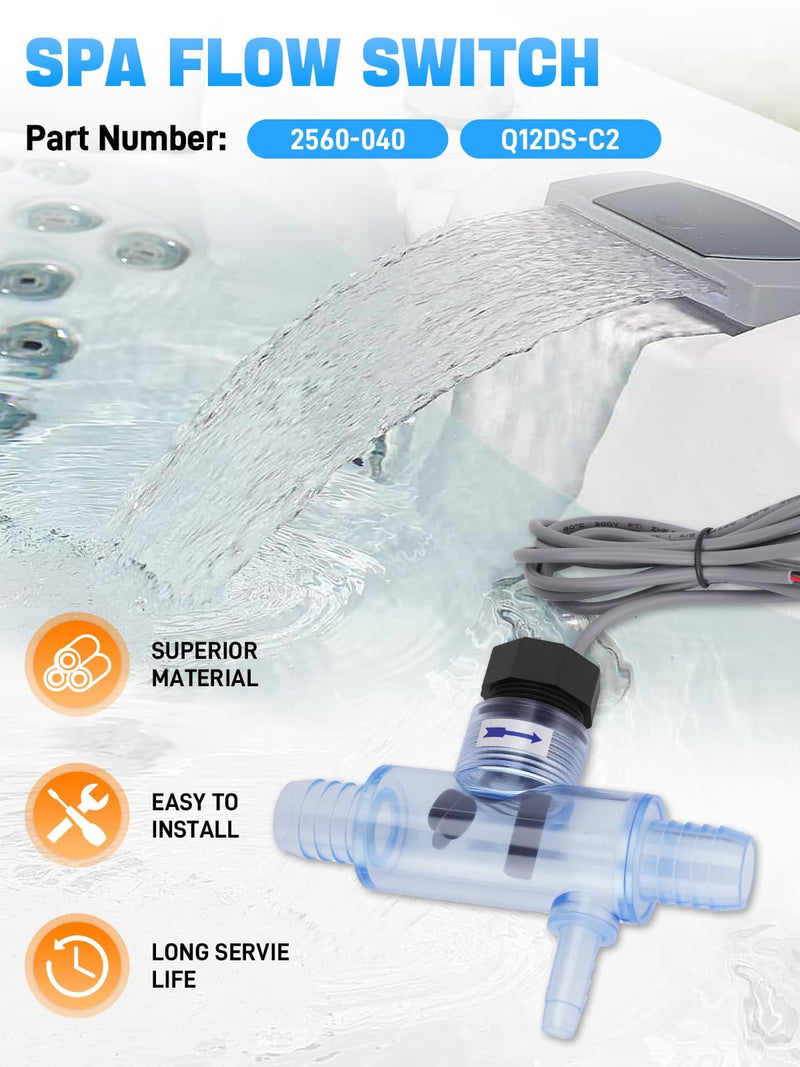 [Australia - AusPower] - 2560-040 Pool Flow Switch with Tee & Cable Compatible with Sundance Spas, Jacuzzi Hot Tub and Sweetwater Spas, Flow Sensor Replace# Q-12DS-C2 