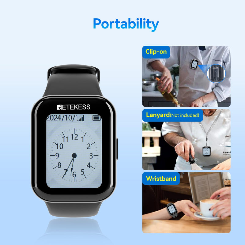 [Australia - AusPower] - Retekess TD113 Call Bell System, Caregiver Pager, IP67 Waterproof, Various Reminder Modes, Touch Screen, 2 Emergency Buttons for Home, Elderly, Patient, Disabled 