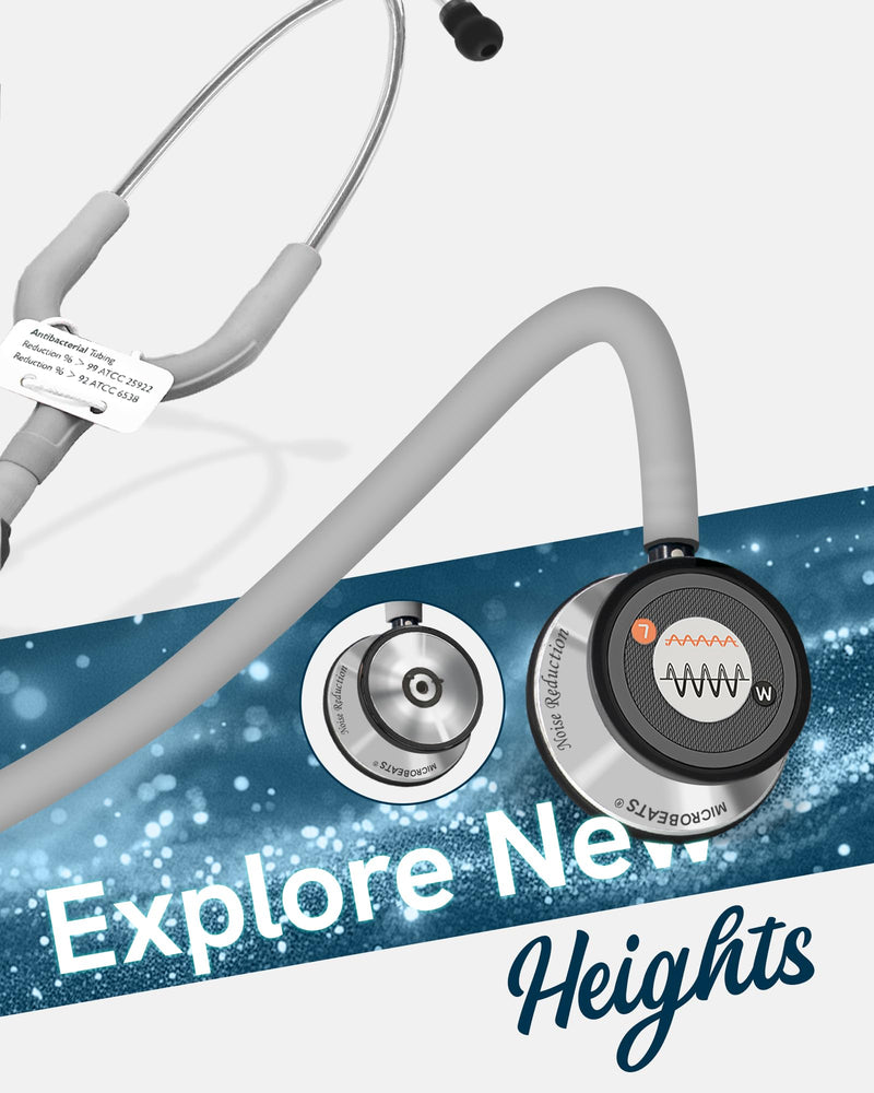 FriCARE Tunable Stethoscope - Dual Head Estetoscopio for Nurses, Doctors, Paramedics, Students, Fog Grey Tube, Classic Steel Finish Chestpiece