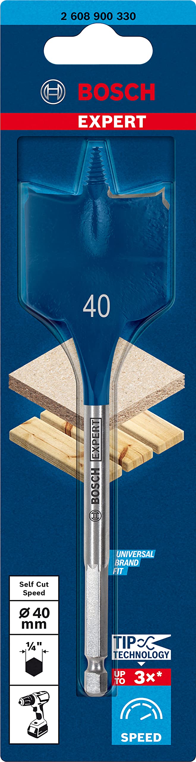 [Australia - AusPower] - Bosch Professional 1 x Expert SelfCut Speed Flat Milling Drill Bit for Softwood, Coarse Chipboard, Diameter 40.00 mm, Accessories Hammer Drill) 40 x 152 mm Length: 152 mm 