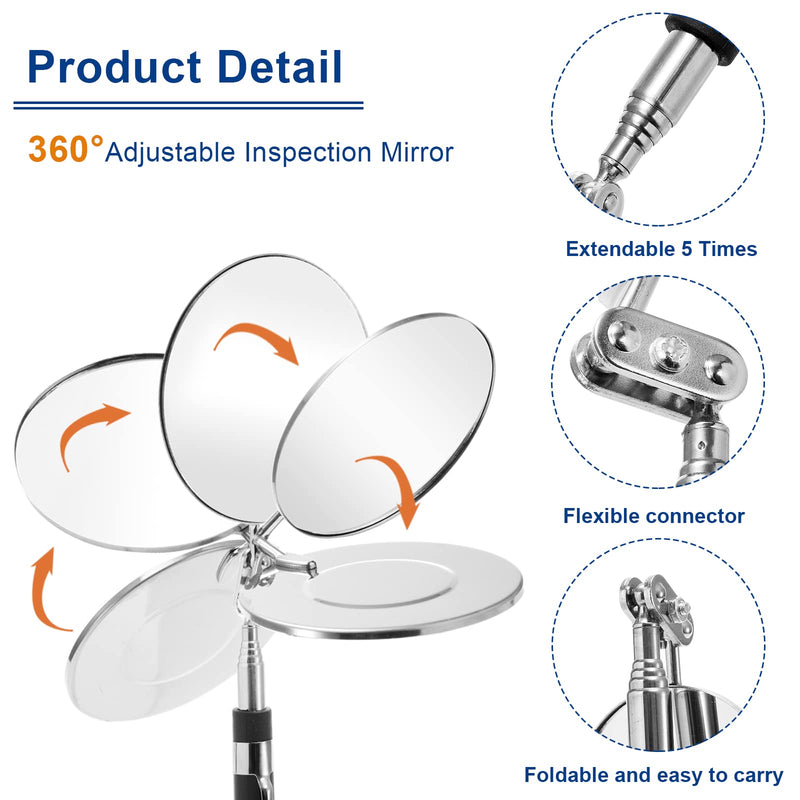 [Australia - AusPower] - Jucoan 4 Pack Telescoping Inspection Mirror, Flexible Inspection Mirror Round and Rectangular Adjustable Inspection Mirror for Observing Vehicle Small Details,Extends up to 25 Inch, 360 Swivel 