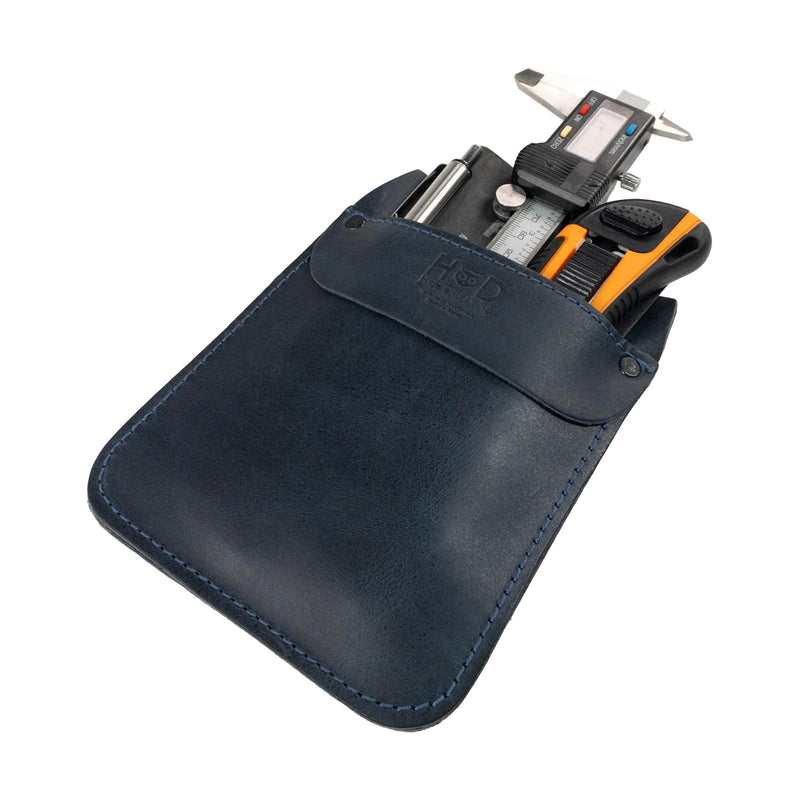 Hide & Drink, Work Pocket Organizer for Tools/Pens, Jeans Back Pocket Quick Grab Carry Job Tools, Office & Work Essentials, Full Grain Leather, Handmade Slate Blue
