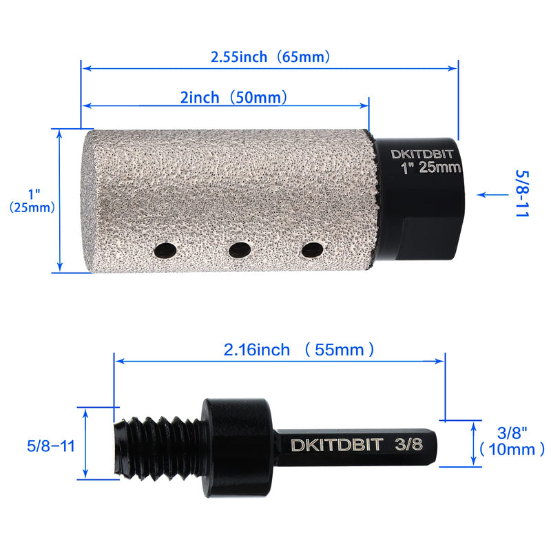 Diamond Coated Finger Bit, 1" Tile Milling Bit to Enlarge Polish Shape Holes on Porcelain Ceramic Marble Granite Tile Countertop, with 5/8-11 Thread to 3/8" Hex Shank Adapter, Diameter 25mm 1”?25mm?