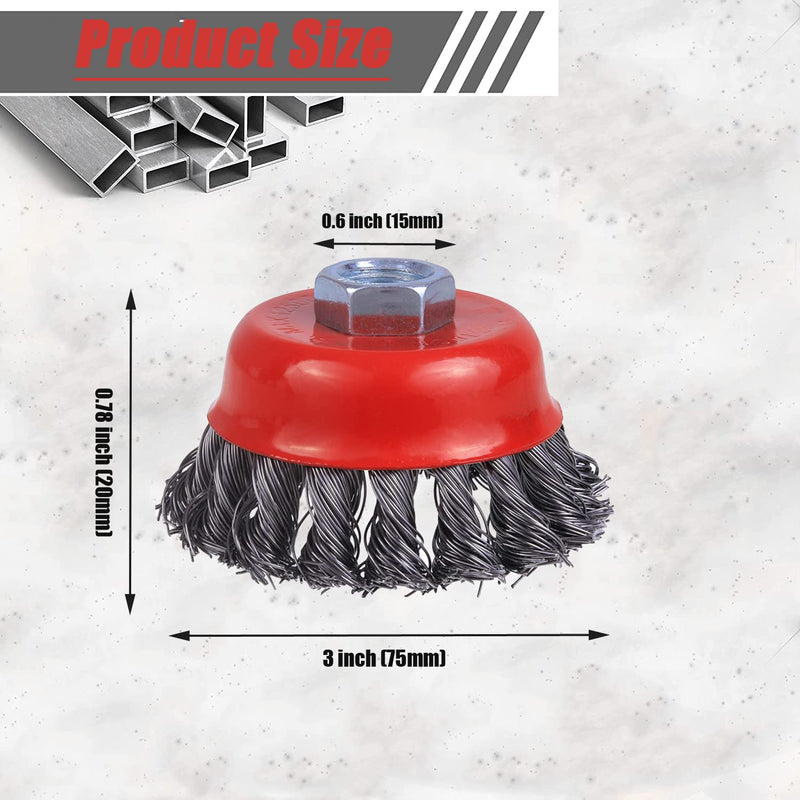 [Australia - AusPower] - Wire Cup Brush for 4 1/2 Angle Grinder, 2 Pack 3 inch Wire Brush for Grinders, 5/8 Inch-11 Threaded Arbor, 0.020 Inch Twisted Knotted Wire Brush Wheel for Angle Grinder 