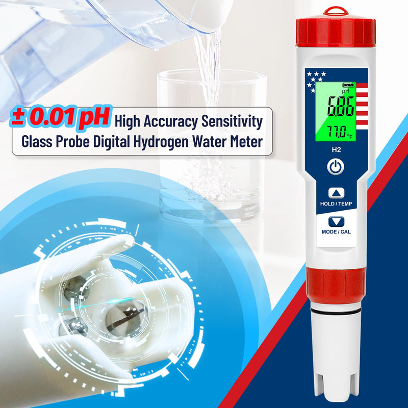 [Australia - AusPower] - Hydrogen Tester pH Meter for Drinking Water 4 in 1-pH/H2/ORP/TEMP Meter, Hydrogen Water Tester Kit for Hydrogen Water Bottle, pH and ORP Meter for Drinking Water Hydroponics Pool 