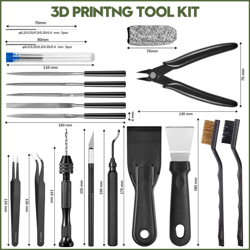 51Pcs 3D Printer Tool Kit with Storage Case, 3D Printing Accessories Including Deburring Tool, Scraper, Wire Knife, Metal Files, Brushes, Hand Drill & Tweezers, Compatible with All FDM 3D Printers