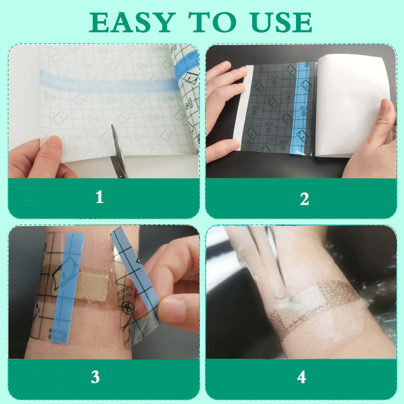 4 PCS Transparent Stretch Adhesive Bandage, 2 Inch x 5.5 Yard - Waterproof Clear Film Dressing Bandages, Adhesive Bandages Shower Shield Dressing Tape for Tattoos Swimming Showering (4 PCS) 2 Inch x 5.5 Yard