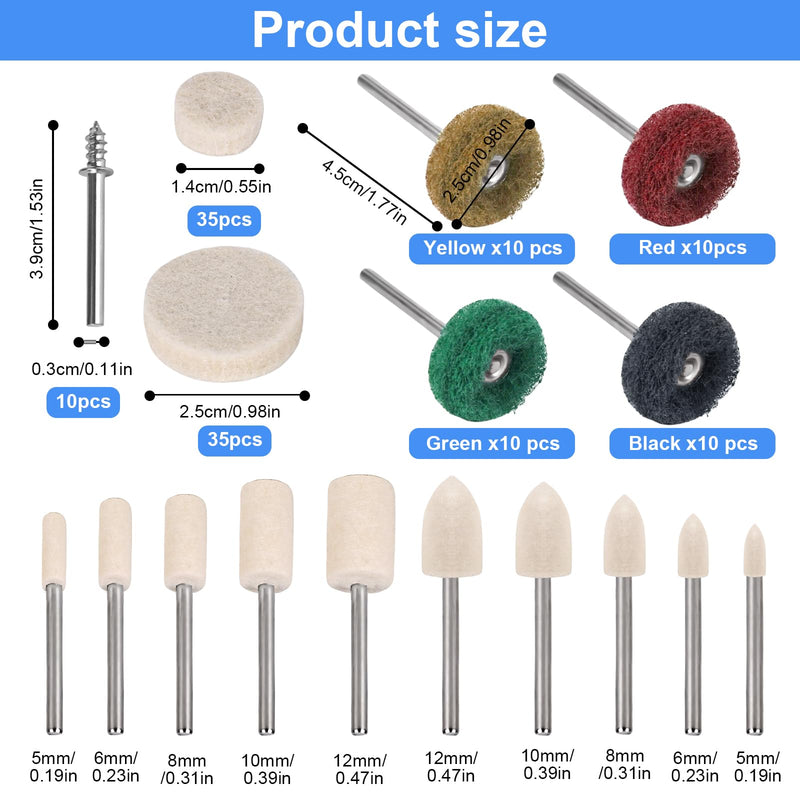 [Australia - AusPower] - bssmmai Pack of 140 Wool Felt Polishing Attachments Compatible with Dremel, Multifunctional Polishing Set with Storage Box, Polishing Disc Set for Metal, Wood, Jewellery, Bicycle, Wheel Hub 