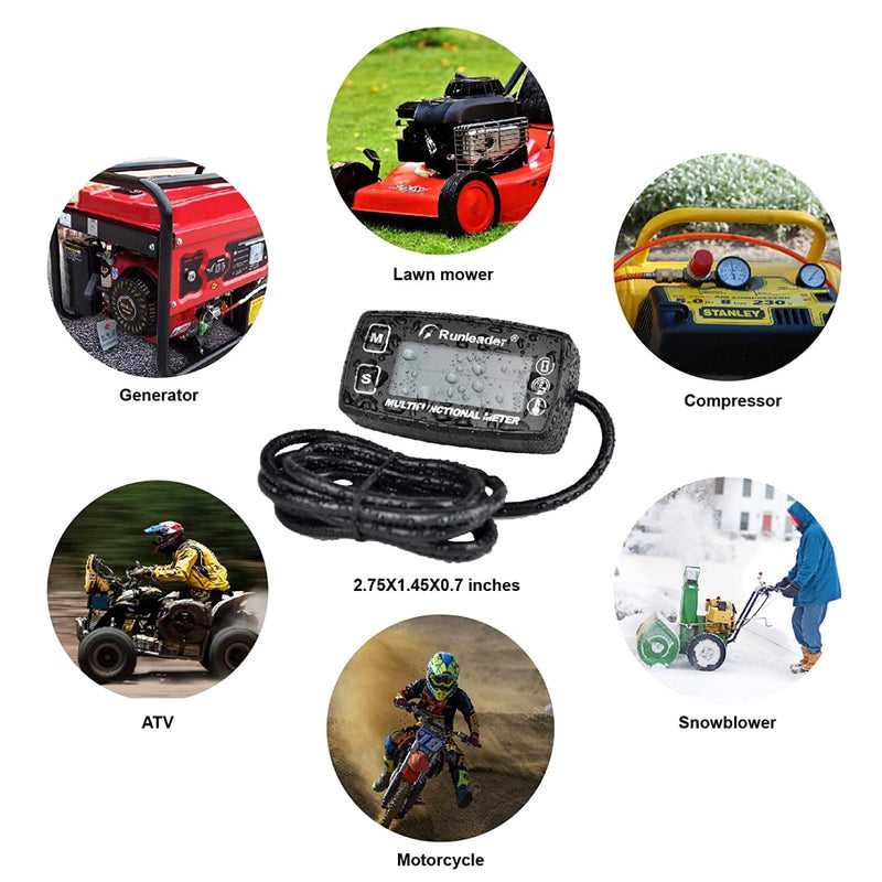 [Australia - AusPower] - Runleader Digital Speedometer, Engine Temperature Display with Official Universal Mount, Speed and TEMP Warning Toner, Backlit Display for Lawn Tractors Snowmobiles (HM035A-M5) 
