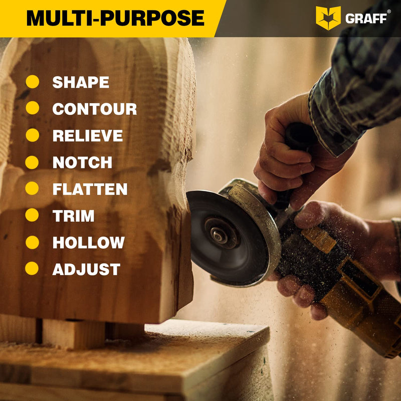 [Australia - AusPower] - GRAFF Premium Wood Carving Disc 4 1/2 Inch for Angle Grinder - Shaping and Grinding Wheel for Wood, Drywall, Chipboard, Plastic - Woodworking Angle Grinder Attachment with 7/8" - 5/8" Arbor Ø 4 ½ Inch Curved Carving Blade 