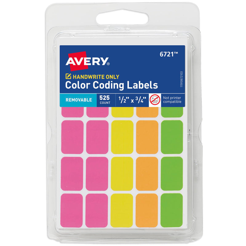 Avery Rectangular Color Coding Labels, Assorted, Removable, Pack of 525 (06721) 1-Pack