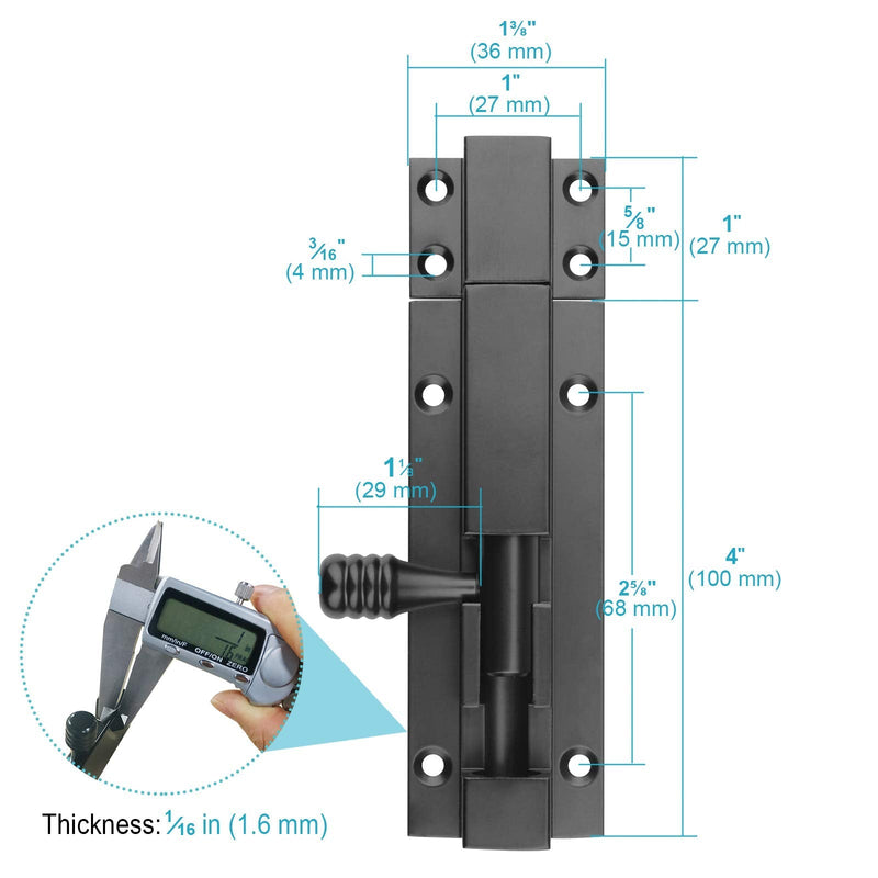 2 Pack 5" Black Aluminum Slide Bolt Gate Latch, Barrel Bolt for Fence Shed, Barn Door