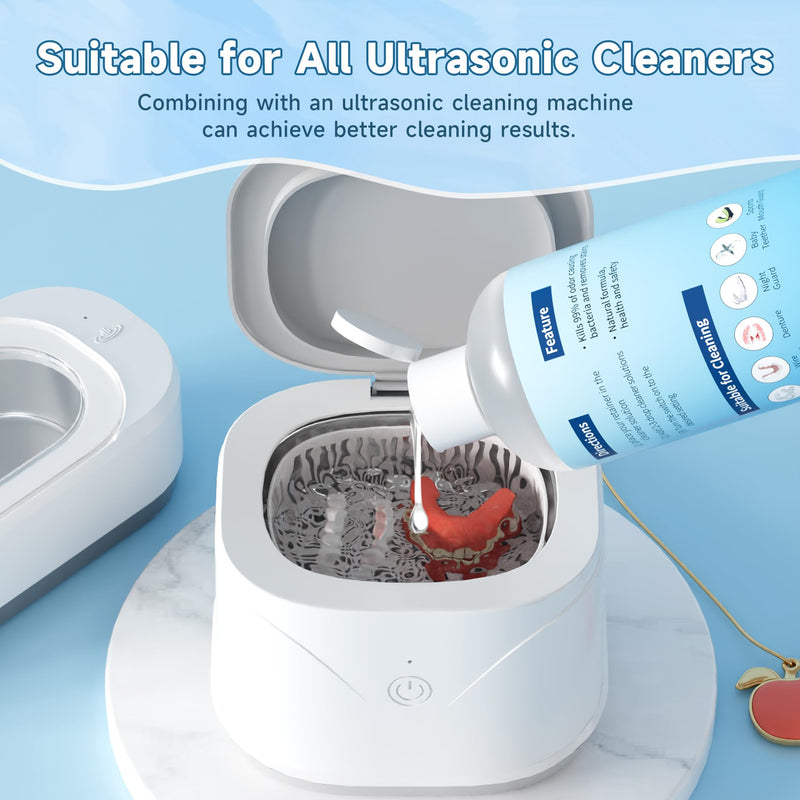 [Australia - AusPower] - Ultrasonic Retainer Cleaner Solution for Sonic Denture Cleaner-Professional Cleaning of Retainers, Invisible Aligners, Mouth Guards, Night Guards, Remove Odors, Discoloration & Stains 8.5oz 250ml 