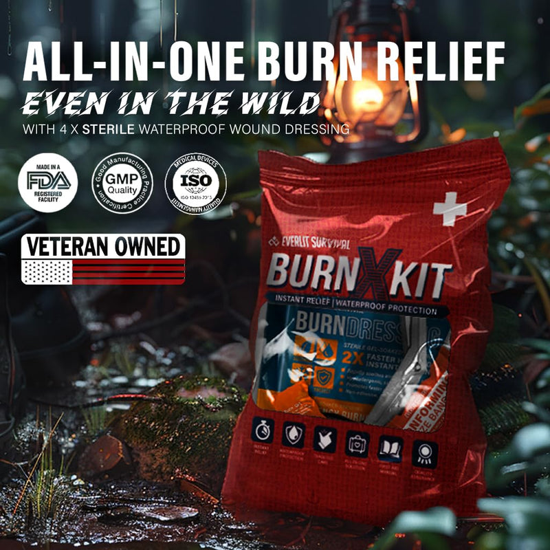 [Australia - AusPower] - EVERLIT Burn Kit with Sterile Waterproof Wound Dressing | Hydrogel-Foam Burn Dressings, Burn Gel, Non-Stick Pads, Gauze & Shears | 30pcs First Aid Supplies for Instant Cooling, Soothing & Relief 