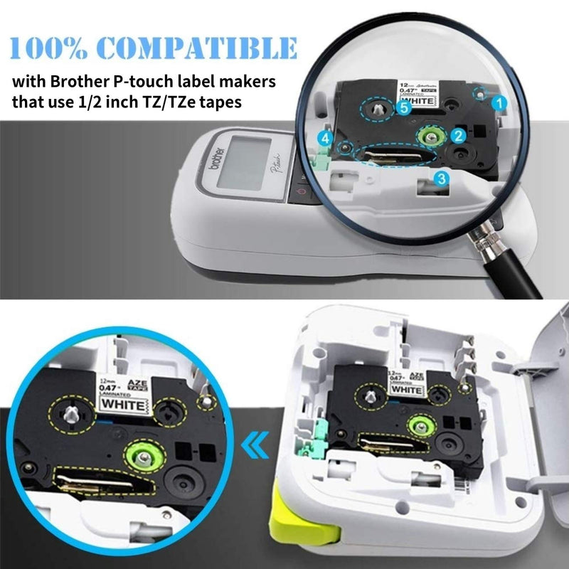 Compatible Label Tape Replacement for Brother P Touch TZe Label Tape 12mm 0.47 Inch (Black on White/Orange/Clear/Red/Blue/Yellow/Green) for P Touch PT-D210 H110 D400 Label Maker, Laminated, 8-Pack