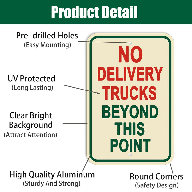 2 Pack No Delivery Trucks Beyond This Point Sign,12×18 Inches No Trucks Warning Road Signs Metal Sturdy Free Rust Aluminum No Deliveries Sign,Weatherproof,Outdoor Use,Easy to Install