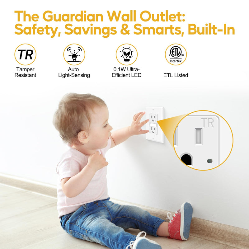 5 Pack 15A Outlet with Night Light 2-in-1, Auto Dusk to Dawn TR ETL | Tamper-Resistant Wall Outlet with Auto LED Night Light, 0.1W Energy Efficient for Bedroom Hallway Kitchen Bathroom 5