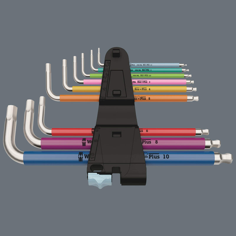 Wera - 05022699001 - L-key set, 3950/9 Hex-Plus Multicolour HF Stainless 1 L-key set, metric, stainless steel, with holding function, 9 pieces Classic